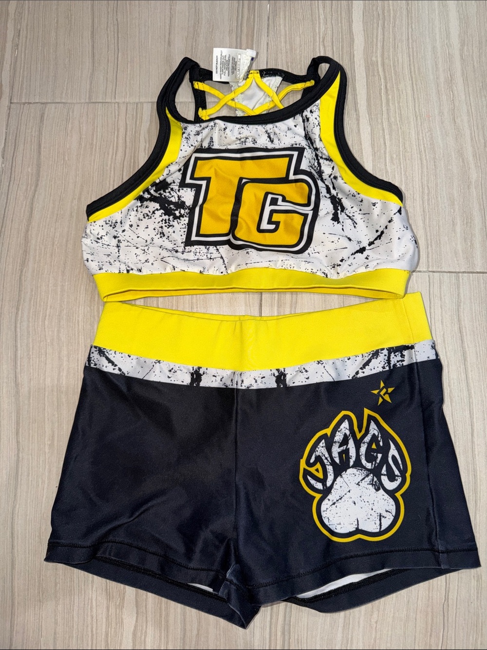TG Girls' Yellow & Black Athletic Sports Bra and Shorts Set